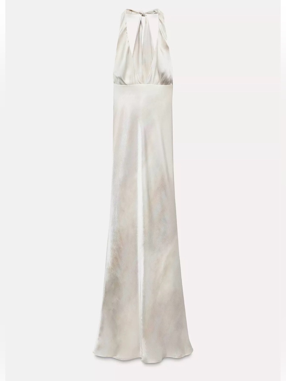 Zara -XS-Long Satin Halter Dress - ivory- Slight Rip on Hem***